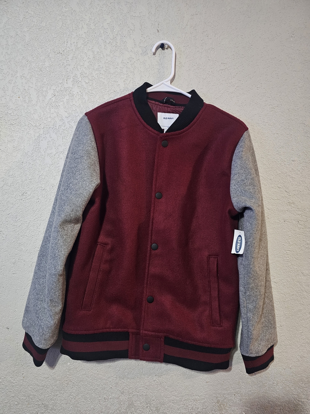 Old Navy Men's Wine and Gray UniVarsity Bomber Jacket Juvenil ( 14- 16)